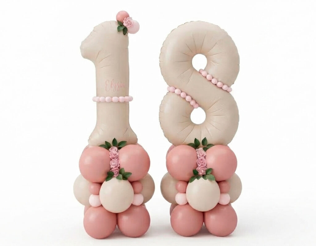 arreglo de globos para cumpleaños en fondo blanco